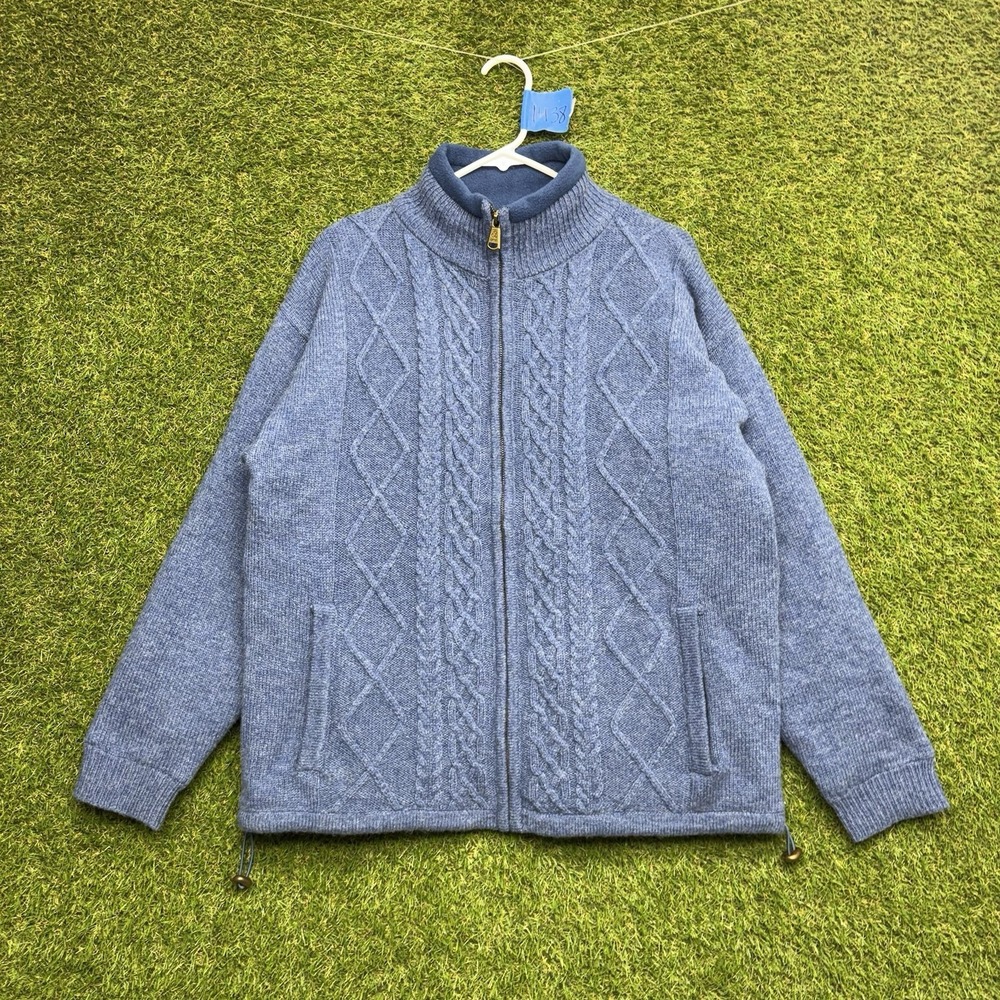 Vintage Aran Crafts Sweater Womens Small Merino Wool Made Zip Up Jacket 90s